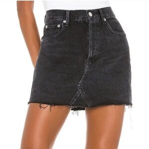 Agolde Quinn Distressed Black Denim Skirt